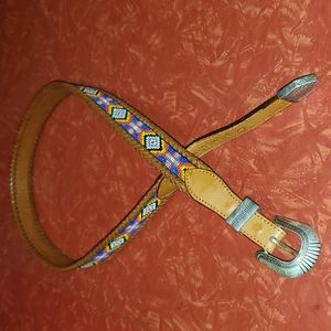 Vintage 1991 Brighton Southwestern Beaded Leather Belt 38